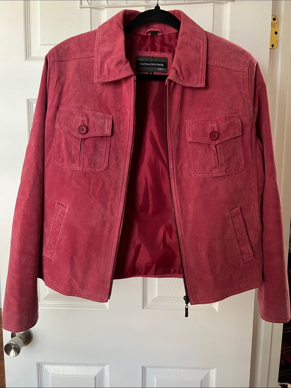 Women's Pink Leather Zip Jacket
